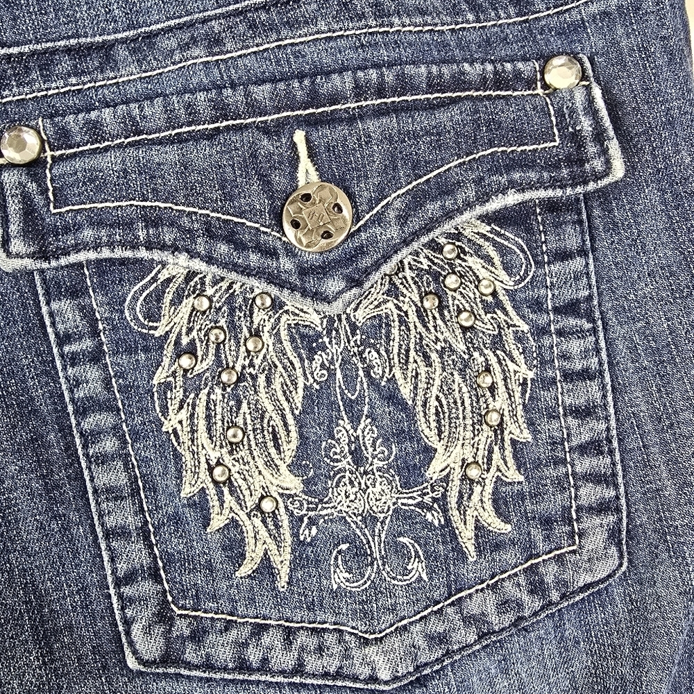 Harley Davidson Midrise Bootcut Distressed Denim Jeans Embroidered Pockets 14 - Picture 10 of 16